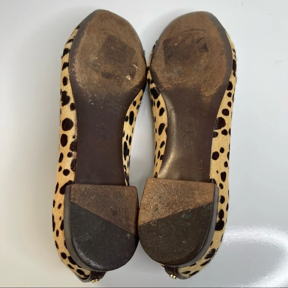 Tory Burch Priscilla Ballet Hair Calf Tumbled Leather Flat Cheetah Coconut Sz 8